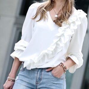 White top w/Asymmetrical Ruffle